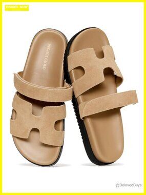 Genuine Leather Sandals Women Slides Adjustable Straps Non-Slip Waterproof
